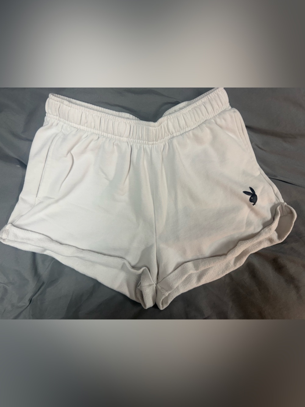 PLAYBOY White Athletic Lounge Shorts with Black Bunny Logo